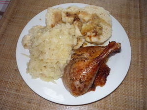 Baked duck with cabbage and Carlsbad dumplings